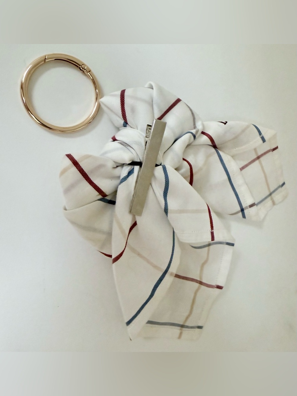 BURBERRYS Vintage 90’s Classic Check Handkerchief Scarf Bow Charm Hair-Clip - Picture 11 of 15